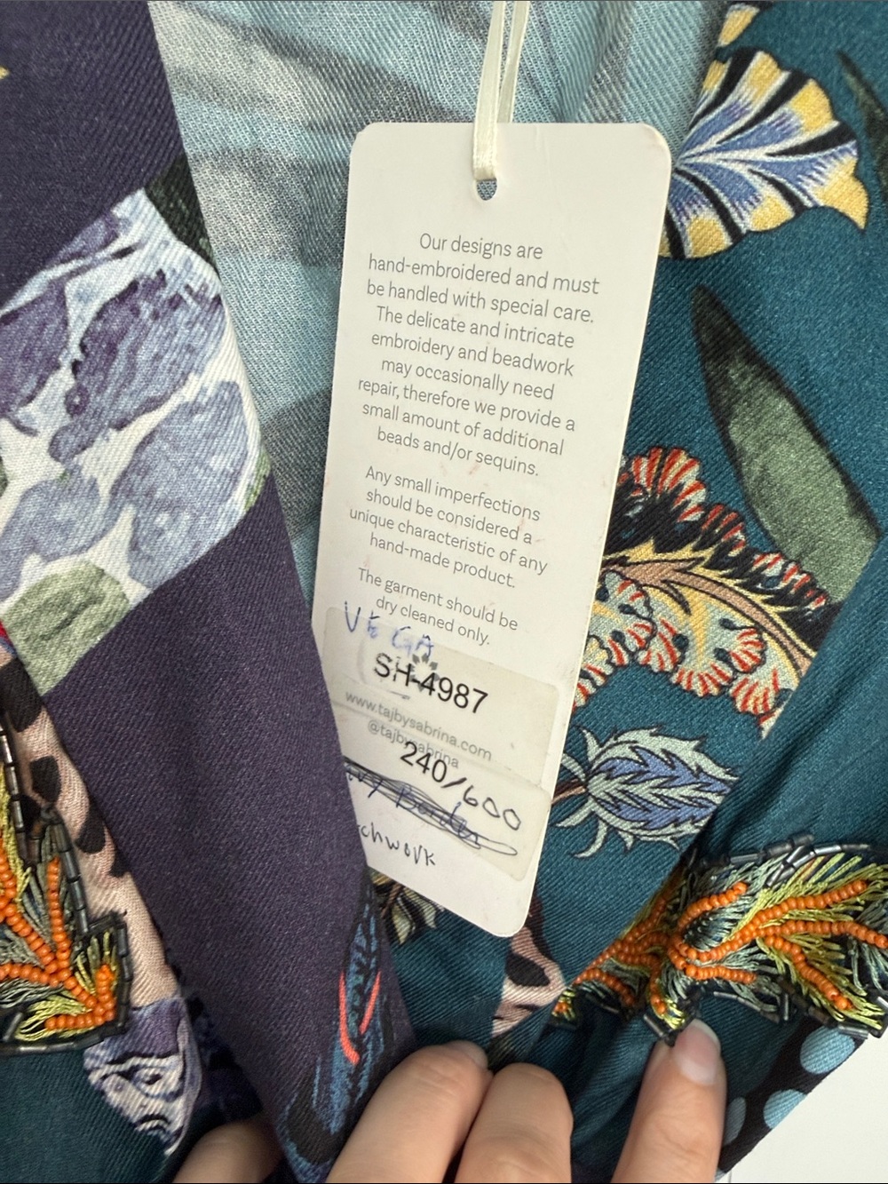 Taj by Sabrina cripple Teal, Navy & green Floral Wrap Mini Dress - Picture 6 of 7
